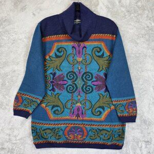 Jeanne Pierre Sweater Tunic Womens M Multicolor Cowl Neck Boho Knit Floral